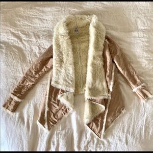 Unif XS shearling fur and suede asymmetrical coat